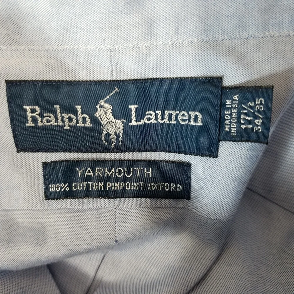 Ralph Lauren shirt men's XL 17.5 Yarmouth button‎ down blue long sleeve preppy